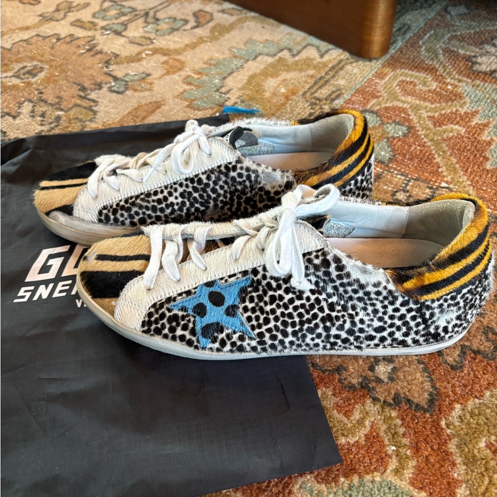 Golden Goose Super Star Sneakers Mixed Animal Printed Pony Hair Size 41/…